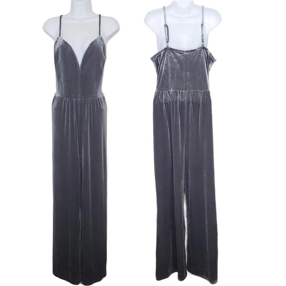 Express Women's Sz L Silver Velvet V-neck Jumpsuit Pant Romper(1827)